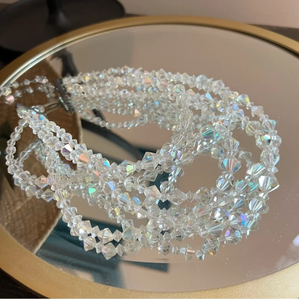 Vintage Aurora beads Five Strand Multi Layer Faceted Striking Elegant Sparkly